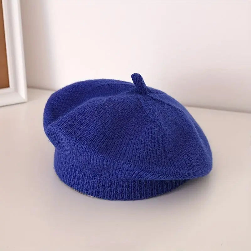 Flower Baby Beret Hat Winter Warm Knitted Beanie Cap for Infant Girls Korean Toddler Princess Artist Solid Color Painter Caps