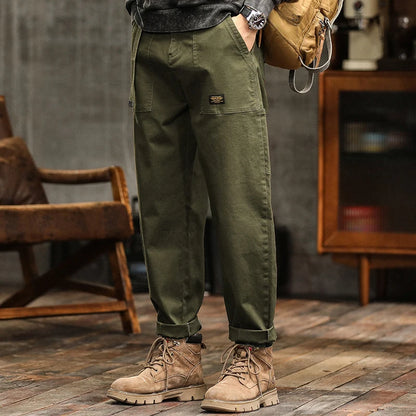 HIQOR Mens Clothing Spring Autumn Cargo Pants Man Cotton Casual Loose Trouser Belt Mid Waist Joggers Male Straight Baggy Pants