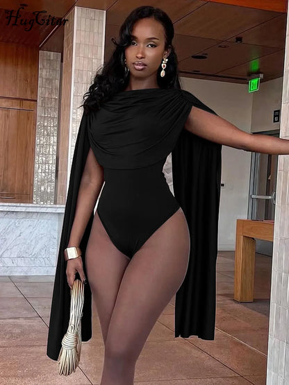 Hugcitar Women Fashion Solid Long Ribbon Ruched Sexy Bodycon Skinny Bodysuit Fall Spring Casual New Romper Party Club Overalls