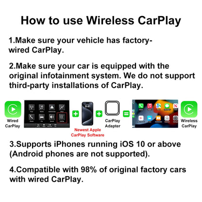 2-in-1 Wireless CarPlay Adapter for iPhone and Android Auto USB Adapter 5.8GHz WiFi automatic connection wired to wireless