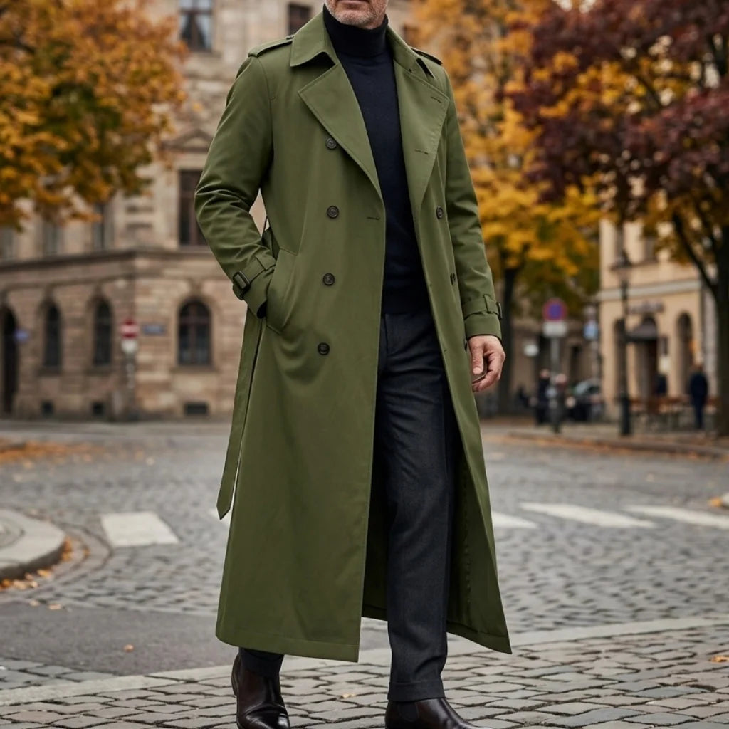 New Men's Trench Autumn Super Long Windbreaker - Double-Breasted with Belt | Thin & Loose Streetwear Casual Long Jackets for Man