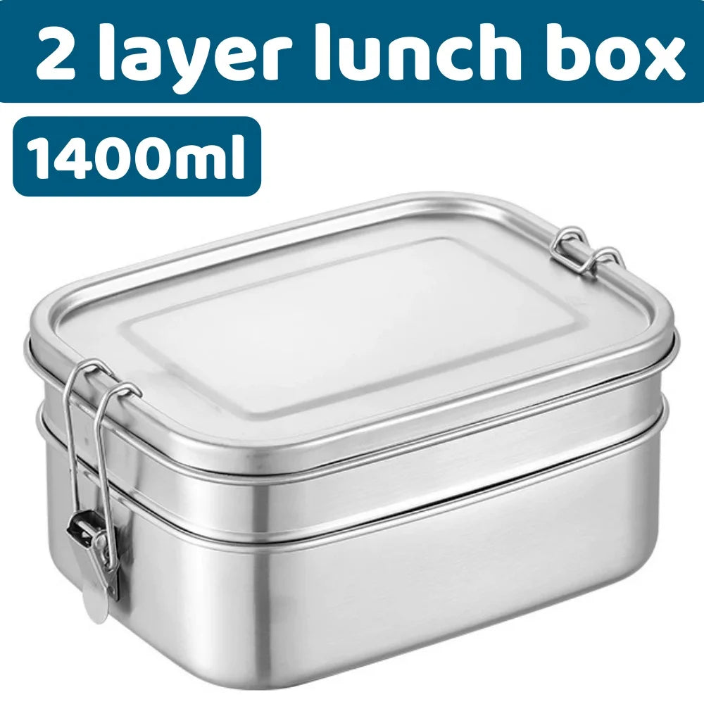 304 Stainless Steel Lunch Box Airtight Leakproof Bento Box 1/2 Layer Meal Prep Food Storage Containers with Locking for Adults