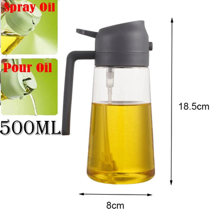 Plastic 2-in-1 Oil Dispenser & Sprayer 500ML Leakproof Olive Oil Sprayer Bottle for Cooking Spray Airfryer BBQ Camping