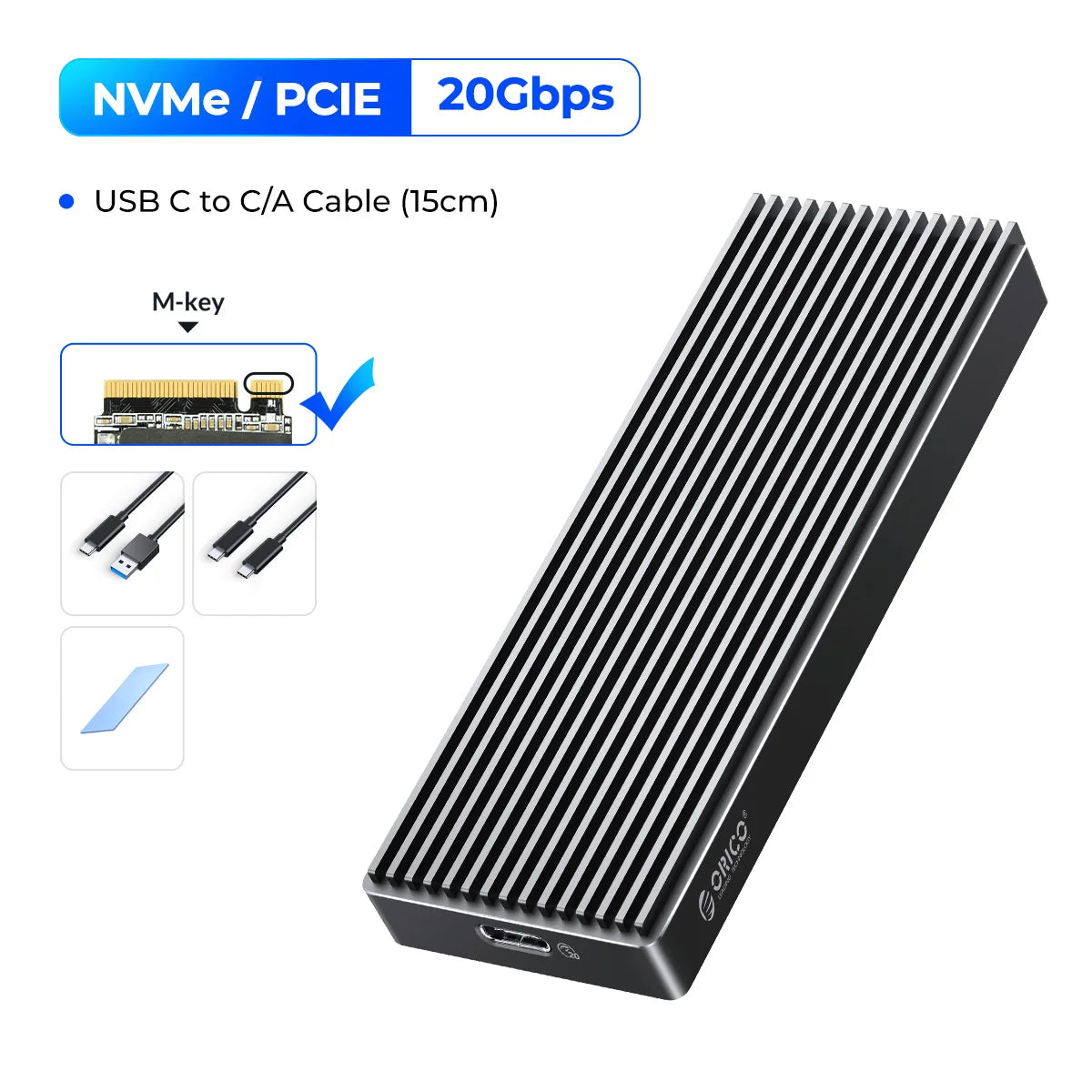 ORICO M.2 NVMe SSD Enclosure, USB 3.1 Gen 2 (10 Gbps) PCIe External Adapter NVMe Case for 2230/2242/2260/2280 M.2 SSD up to 8TB
