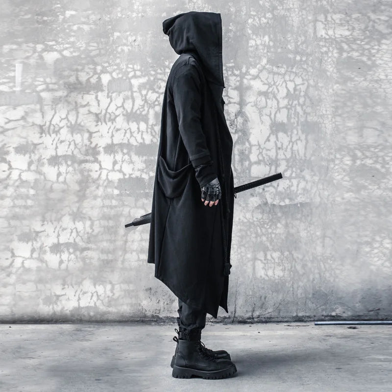 ARENS Men's Tide Spring Autumn Darkwear Warrior Large Size Windbreaker Gothic Style Long Coat Punk Cloak Hooded Wizard