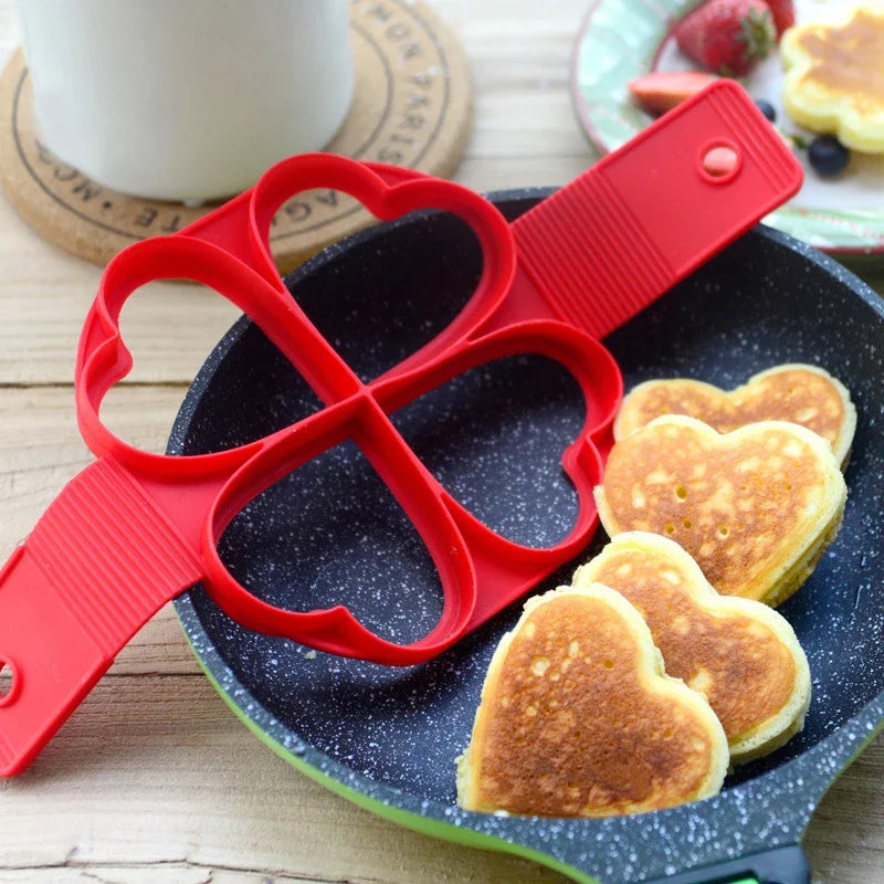 Pancake Maker Multiple Shapes 4 Holes Nonstick Silicone Baking Mold Ring Fried Egg Mold for Family Cooking DIY Daily Surprises