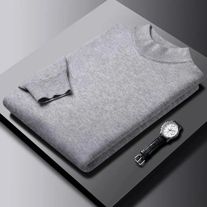 New Men's Solid Color Pullover Sweaters Half Turtleneck Long Sleeve Solid Color Breathable Streetwear Autumn Knitted Sweater Men