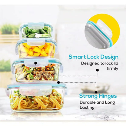 Borosilicate Glass Lunch Box Airtight Leakproof Bento Box Meal Prep Food Storage Containers with Locking Lid for Adults Office