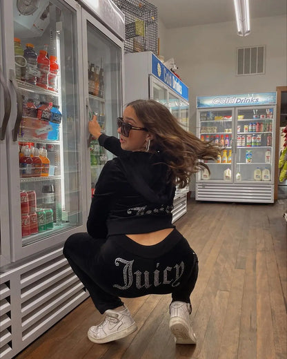 Women's Y2K Jogging Two-Piece Hooded Set Fall Winter Jogger Comfortable Pantsuit Long-Sleeved Jacket Coat & Trousers Casual Sets