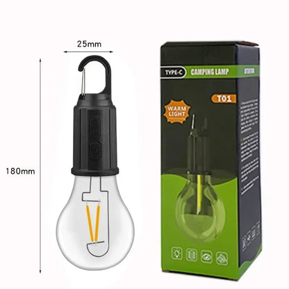 Vintage Solar & USB Rechargeable Camping Lantern LED Retro Tungsten Lamp Multifunctional Atmosphere Tent Light Bulb for Outdoor