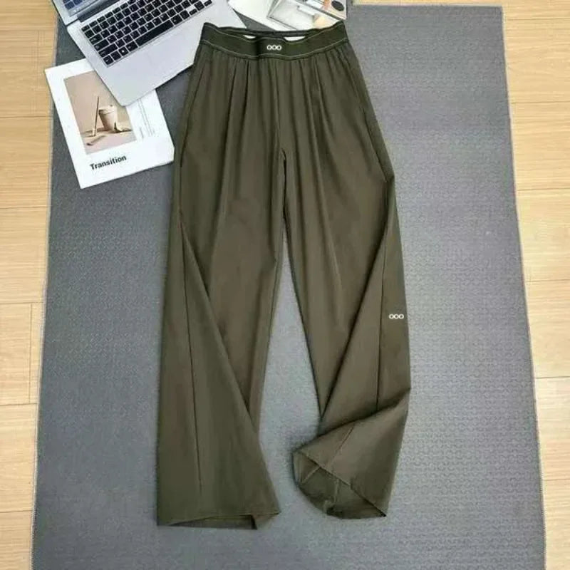 Loose Casual Pants Women's Summer High Waist and Thin Yoga Pants Breathable Drape Straight Mouth Wide Leg Sweatpants