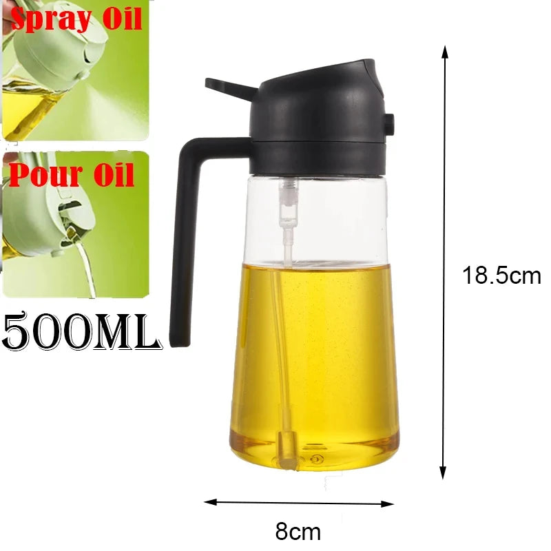 Plastic 2-in-1 Oil Dispenser & Sprayer 500ML Leakproof Olive Oil Sprayer Bottle for Cooking Spray Airfryer BBQ Camping