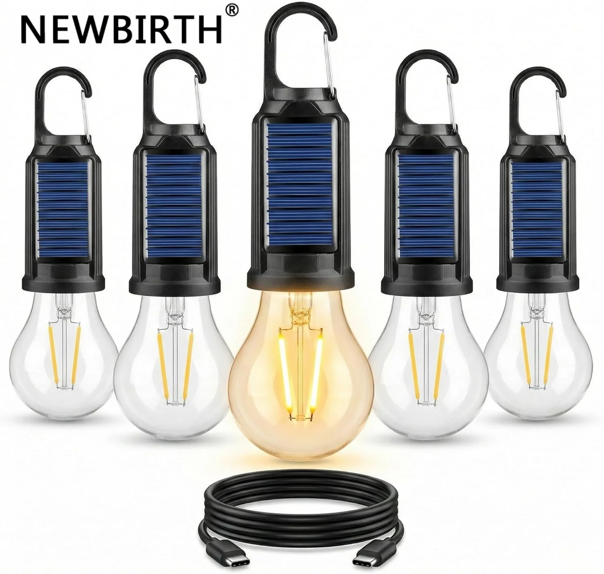 Vintage Solar & USB Rechargeable Camping Lantern LED Retro Tungsten Lamp Multifunctional Atmosphere Tent Light Bulb for Outdoor