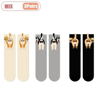 Couple Cat Egg Socks 3D Funny Mid Tube Winter Warm Matching Wear for Lovers Halloween Christmas Gift Cozy Novelty Style