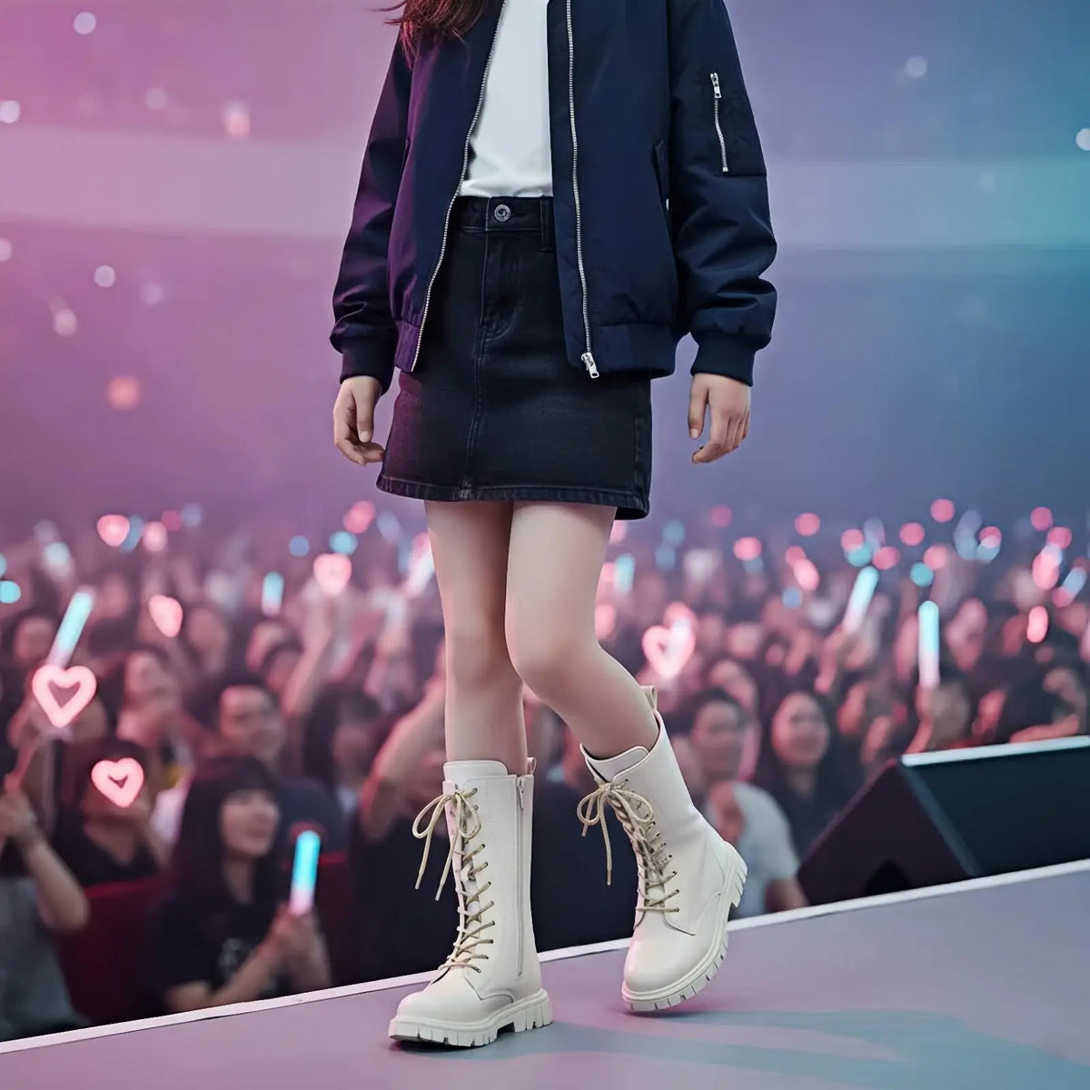 Anti-Slip Winter Boots for Teen Girls Punk Gothic Ankle Boots Daily Wear Mid-Calf Faux Leather Combat Boots with Side Zipper