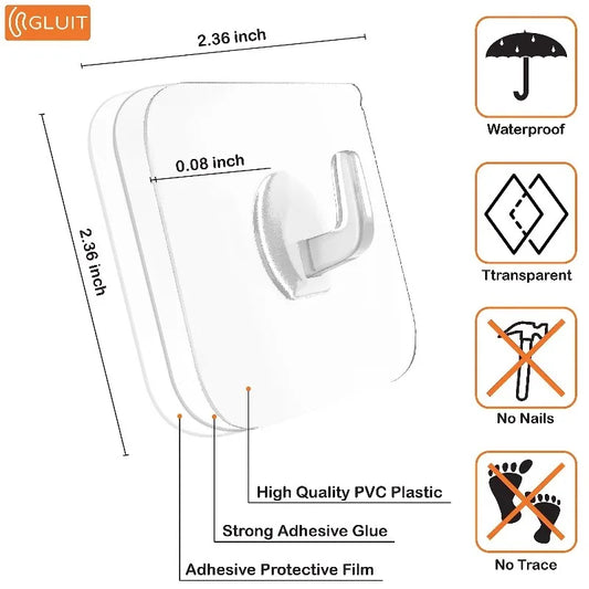 5/10/20/30Pcs Self-adhesive Hook Transparent Door Wall Hook Child Heavy Load Rack Kitchen Bathroom Towel Key Rack Sticky Hook