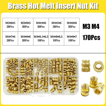 Brass Threaded Insert Nut Kit M2 M2.5 M3 M4 M5 M6 M8 Hot Melt Heat Knurled Embed Injection Copper Insertnut for 3D Print Plastic