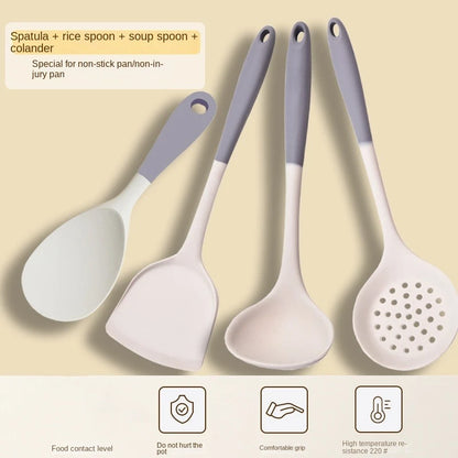 Dual Color Spatula Set Silicone Long Handle Kitchen Utensil Set Soup Spoon Heat-resistant Cooking Tool