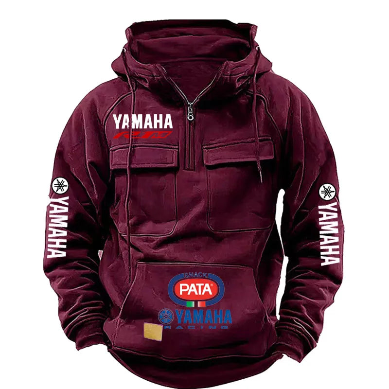 Yamaha Men's Muscle Movement Workwear Style Spring-Autumn New Model Fashion Solid Color Multi-Pocket Long-Sleeved Hooded Sweats