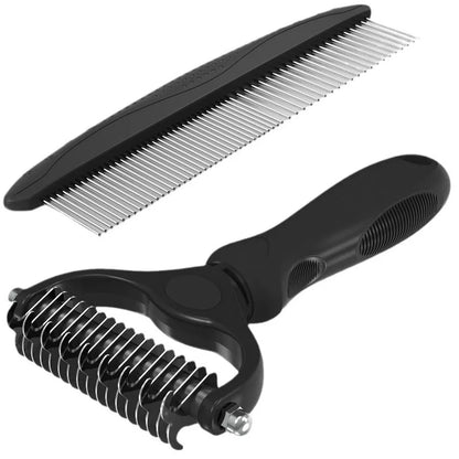 Pet grooming brush and metal comb combo, cat brush dog brush removal, undercoat rake, pet grooming supplies, long-haired pet