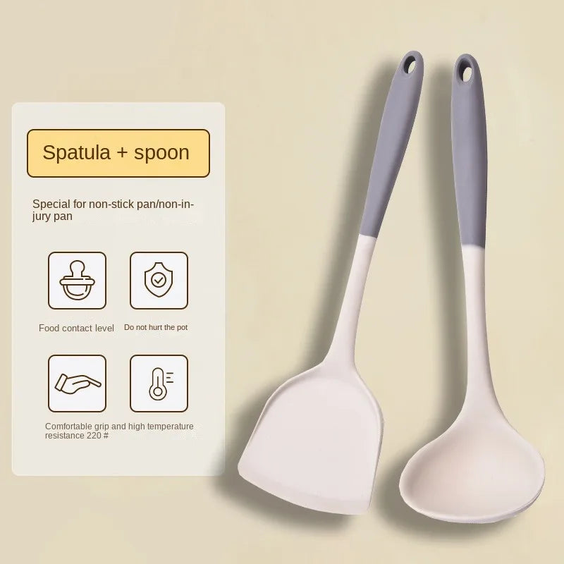 Dual Color Spatula Set Silicone Long Handle Kitchen Utensil Set Soup Spoon Heat-resistant Cooking Tool