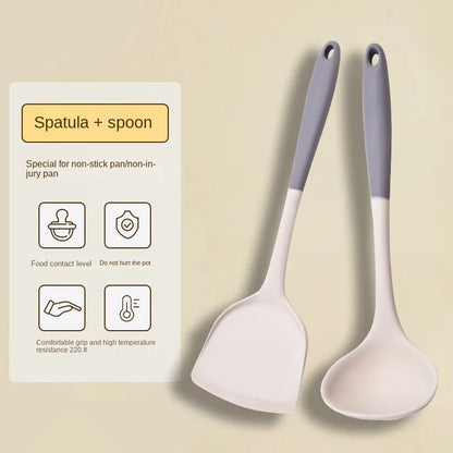 Dual Color Spatula Set Silicone Long Handle Kitchen Utensil Set Soup Spoon Heat-resistant Cooking Tool