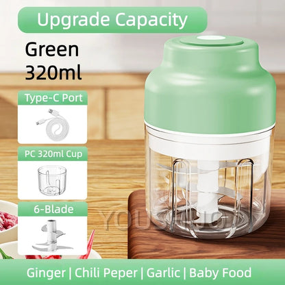 Electric Garlic Mincer 320ml Vegetable Chopper Food Chopper, USB Mini Garlic Mincer, Onion Chopper Portable Small Food Processor