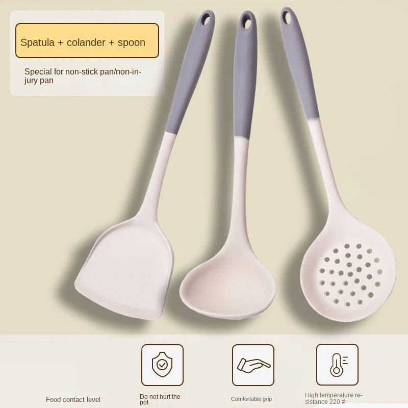 Dual Color Spatula Set Silicone Long Handle Kitchen Utensil Set Soup Spoon Heat-resistant Cooking Tool