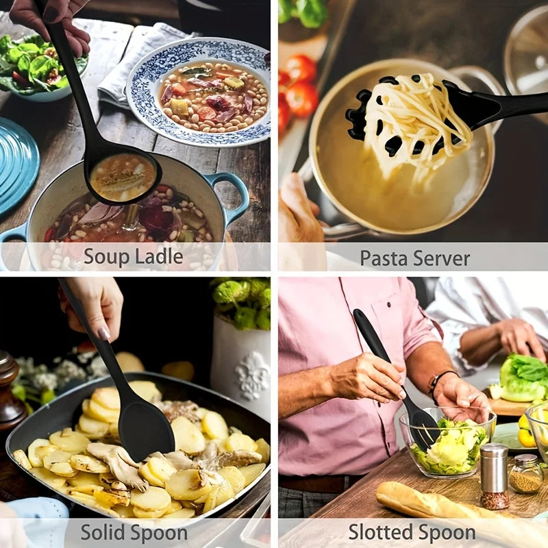 1 ‌ /7-Piece Silicone Kitchen Utensil Set - Non-Stick Spatula, Spoon, Skimmer, Pasta Clip & More for Cooking & Baking