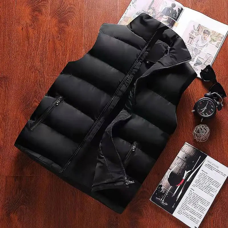 White Vest Jacket Men Slim Fit Stand Collar Sleeveless Puffer Jackets Spring Autumn Casual Waistcoat Men Warm Coat