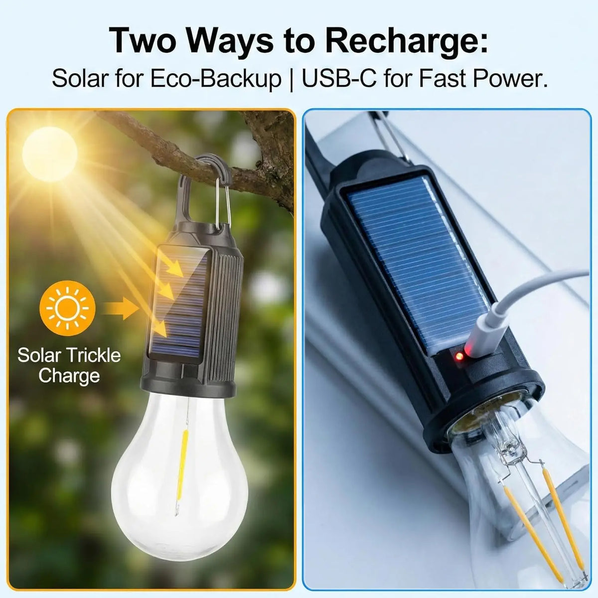 Vintage Solar & USB Rechargeable Camping Lantern LED Retro Tungsten Lamp Multifunctional Atmosphere Tent Light Bulb for Outdoor