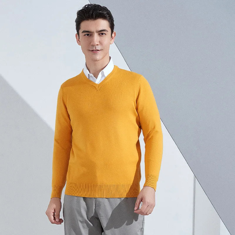 Cashmere Cotton Blend Classic V-neck Knitted Sweater Men Pullover 2024 Autumn Winter Soft Warm Business Casual Jumper pull homme