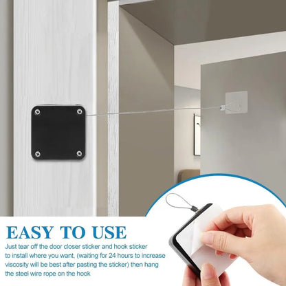 Punch-Free Automatic Sensor Door Closer Adjustable Surface Door Stop Bracket Pull Cord Door Closer for Residential Commercial