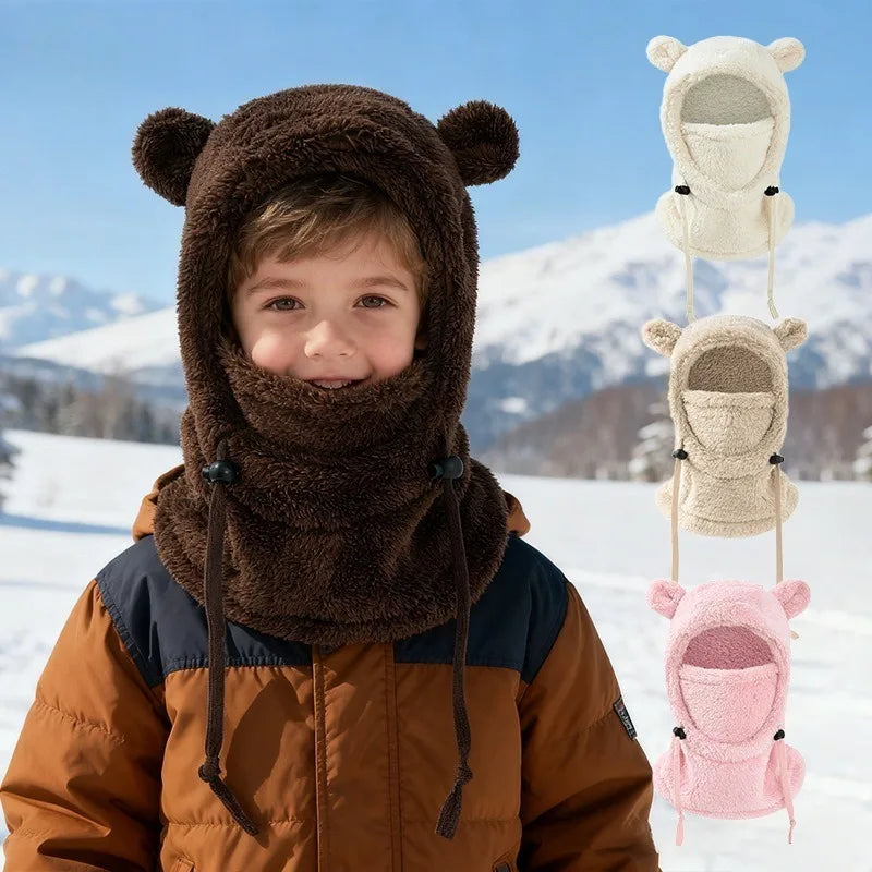 Integrated Cold-proof Hat and Scarf, Winter Cold-proof Ear-protecting and Windproof Face Mask for Boys and Girls Aged 3 To 10