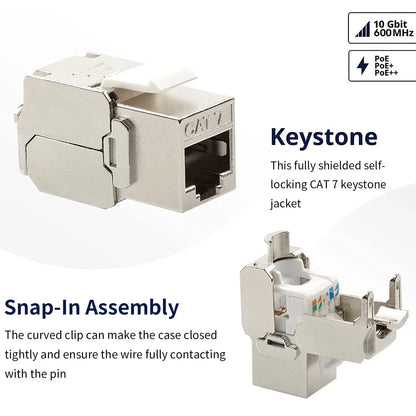Cat6a Cat7 Keystone Jack Cat7 RJ45 STP Tool-Less Type Zinc Alloy Module Jacks Adapter Coupler for 22 to 26 AWG