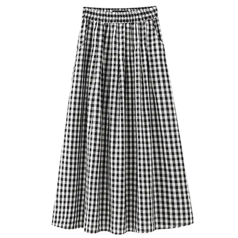 Black White Checkered A-line Skirt Women Summer Lightweight High Waisted Long Skirt