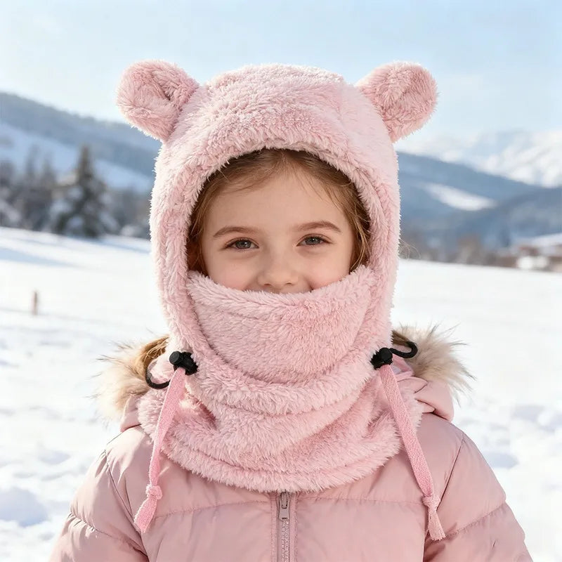 Integrated Cold-proof Hat and Scarf, Winter Cold-proof Ear-protecting and Windproof Face Mask for Boys and Girls Aged 3 To 10