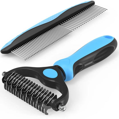 Pet grooming brush and metal comb combo, cat brush dog brush removal, undercoat rake, pet grooming supplies, long-haired pet