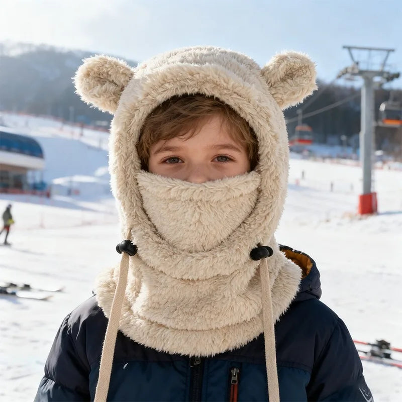 Integrated Cold-proof Hat and Scarf, Winter Cold-proof Ear-protecting and Windproof Face Mask for Boys and Girls Aged 3 To 10