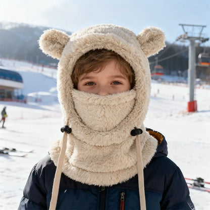 Integrated Cold-proof Hat and Scarf, Winter Cold-proof Ear-protecting and Windproof Face Mask for Boys and Girls Aged 3 To 10