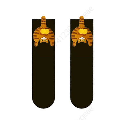 Couple Cat Egg Socks 3D Funny Mid Tube Winter Warm Matching Wear for Lovers Halloween Christmas Gift Cozy Novelty Style