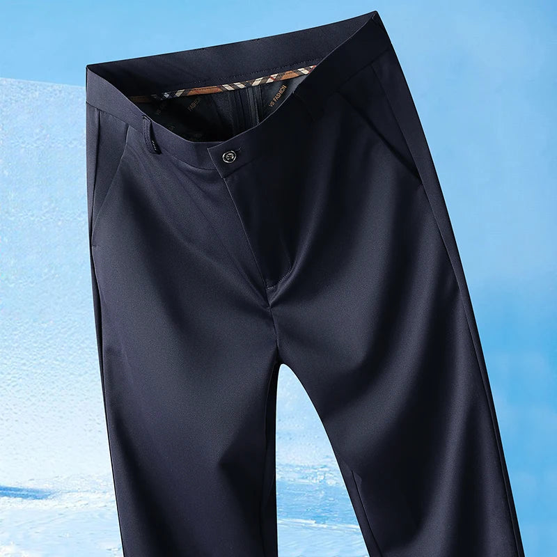 Men's Spring Summer Autumn  Pants Straight Stretch Casual No Trace No Ironing Fabric Silky Cool Feeling Trousers 29-42