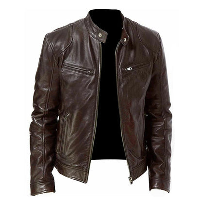 Motorcycle Leather Jackets Man Casual Fashion Motorcycle Coat Slim Fit Lapel PU Jackets Autumn Anti-wind Leather Coat Male
