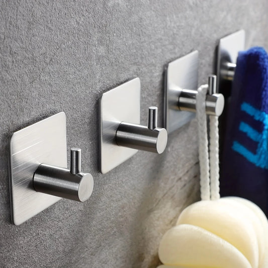 4pcs Adhesive Heavy Duty Wall Hooks, Stainless Steel Wall Hooks – Multi-Use Hangers for Coats, Towels, Bathrooms & Bedrooms