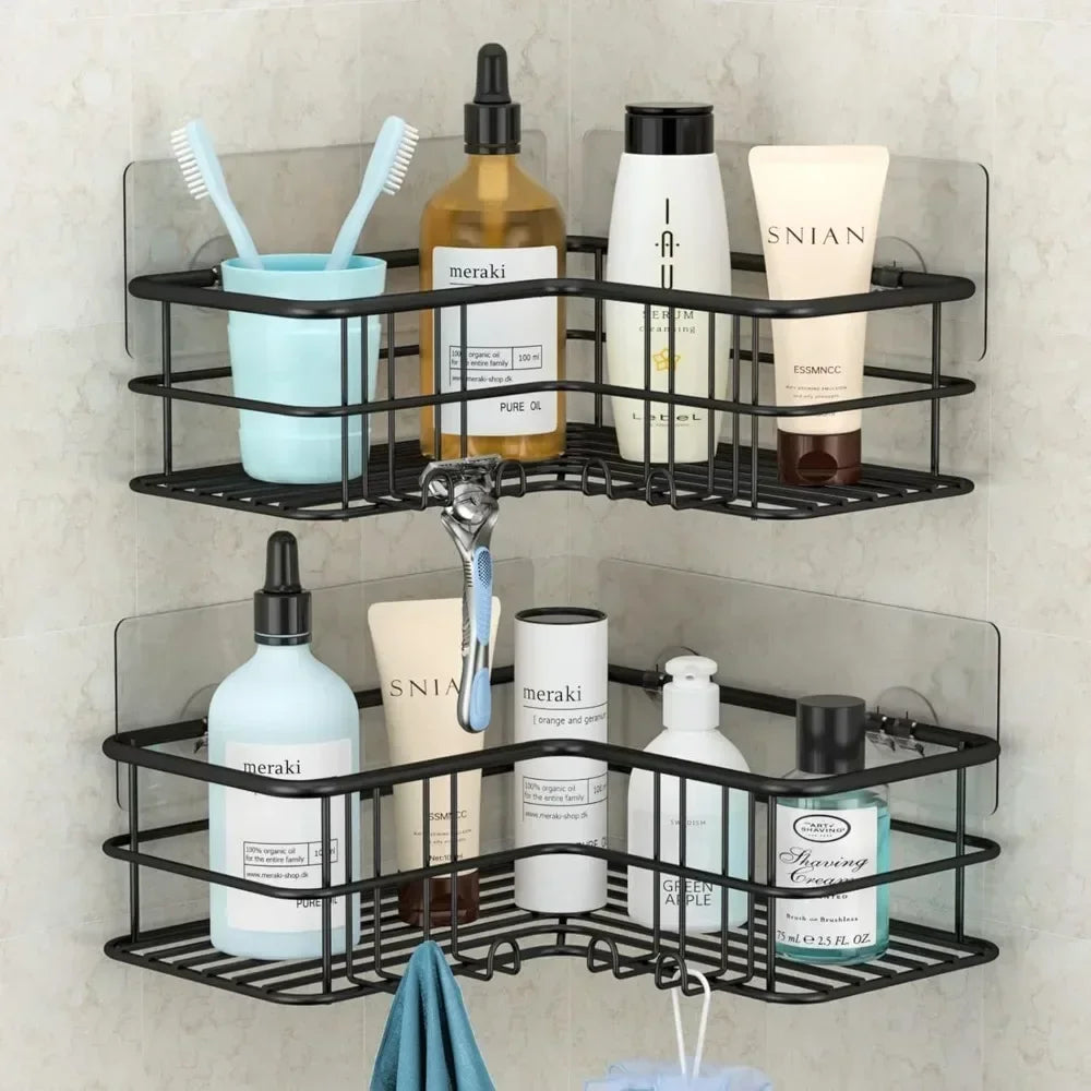Basket Organizer Bathroom Corner Triangle Shelf Wall Mounted Storage Shelves Shampoo Holder Cosmetic Rack Iron Shower Drain