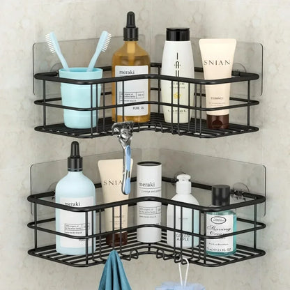 Basket Organizer Bathroom Corner Triangle Shelf Wall Mounted Storage Shelves Shampoo Holder Cosmetic Rack Iron Shower Drain