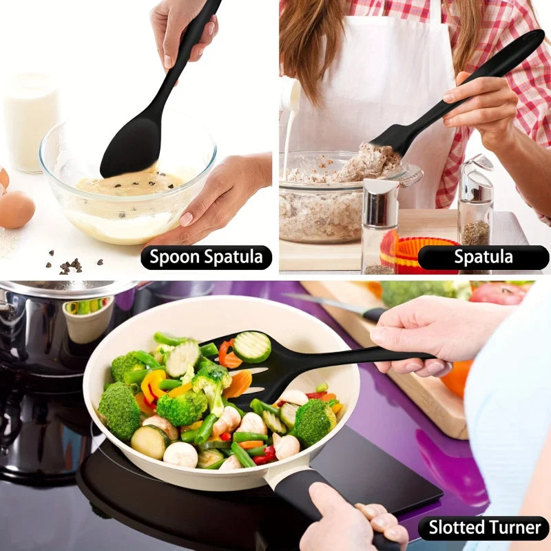 1 ‌ /7-Piece Silicone Kitchen Utensil Set - Non-Stick Spatula, Spoon, Skimmer, Pasta Clip & More for Cooking & Baking
