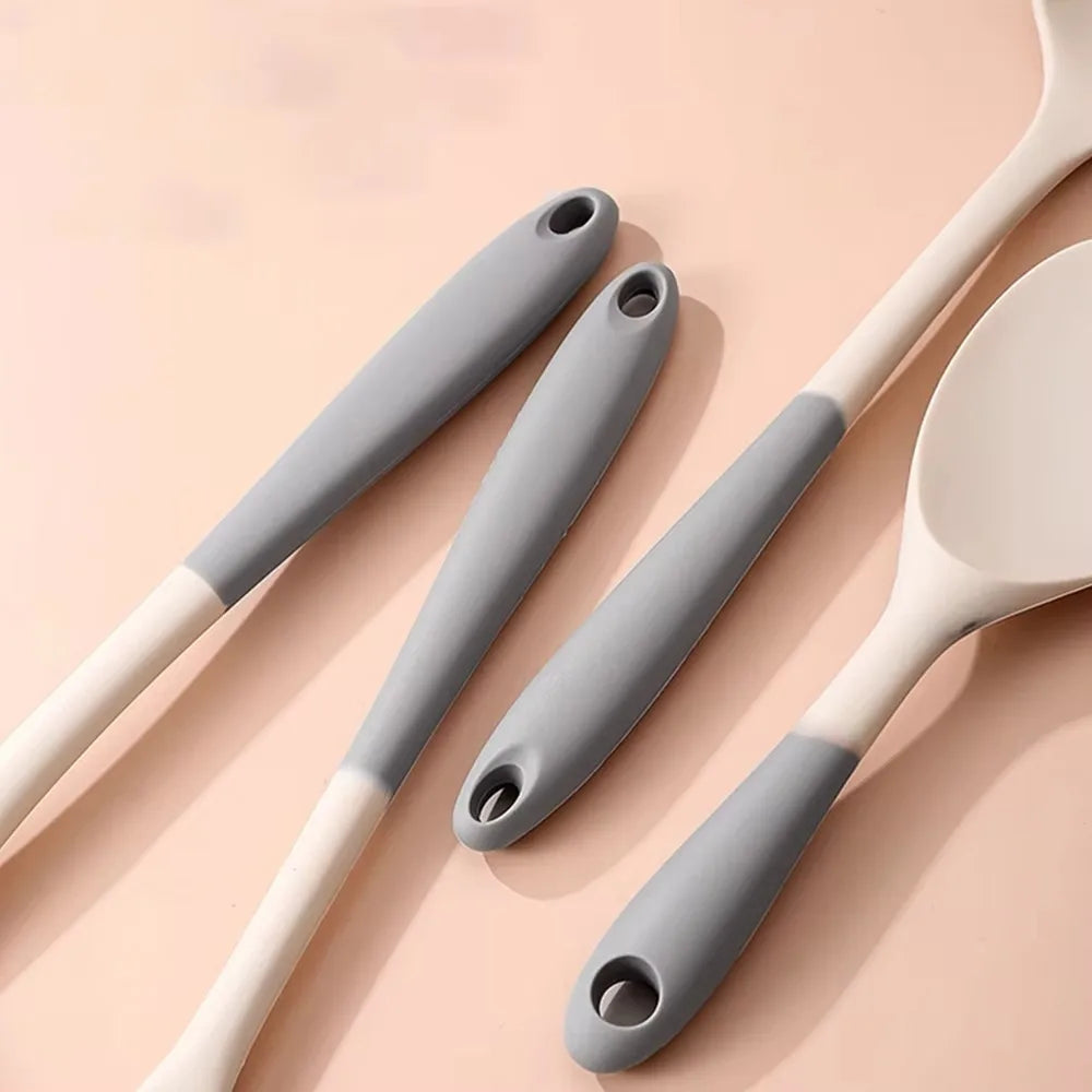 Dual Color Spatula Set Silicone Long Handle Kitchen Utensil Set Soup Spoon Heat-resistant Cooking Tool