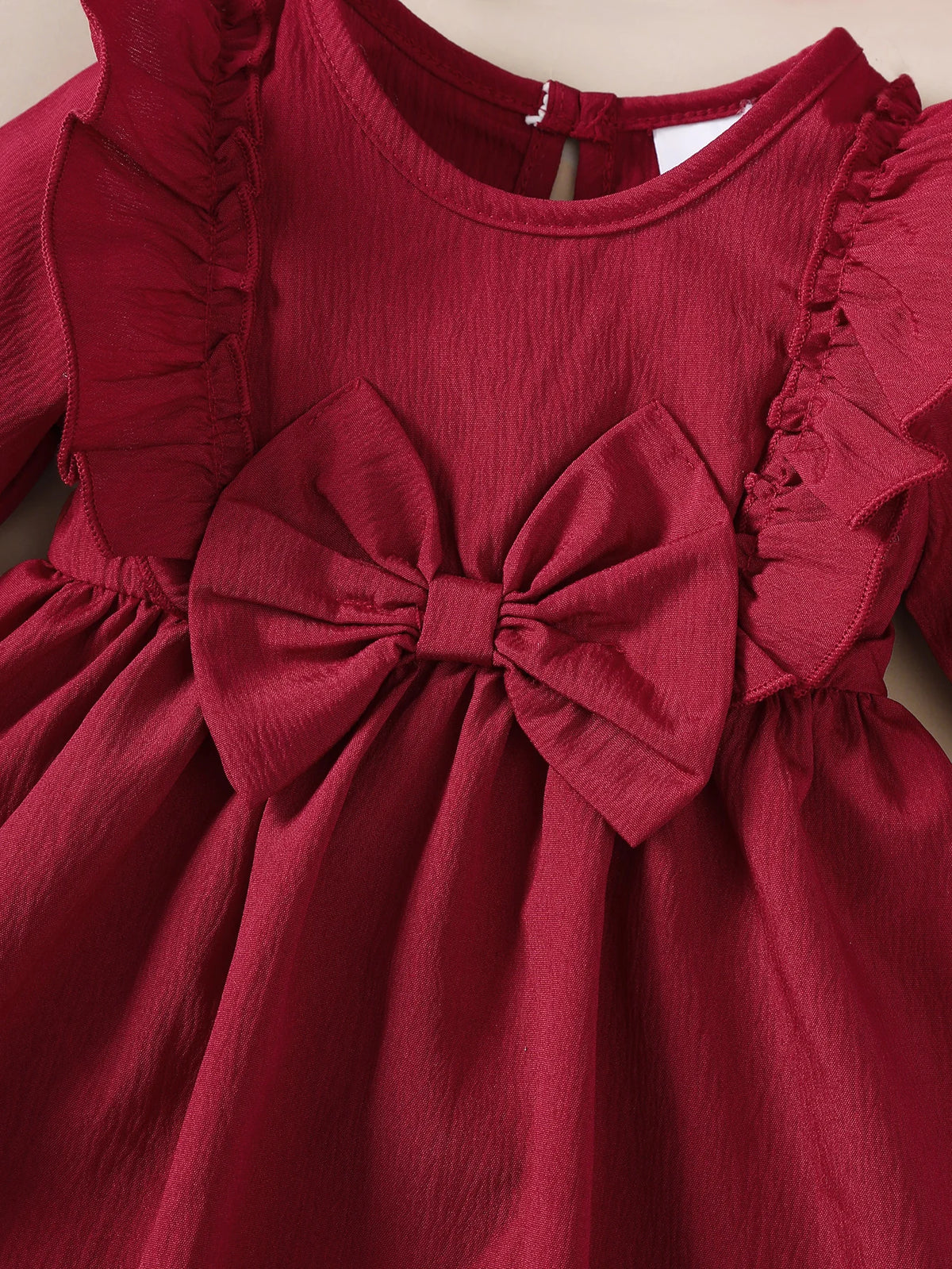 Baby Girl Autumn Dress Ruffled Edges and Bow, Long-Sleeved Dress+Headband for 0-18 Months Cute Baby Girl Holiday Party Costume