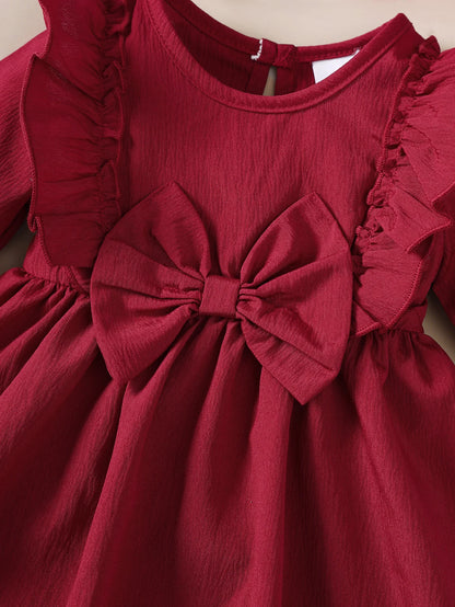 Baby Girl Autumn Dress Ruffled Edges and Bow, Long-Sleeved Dress+Headband for 0-18 Months Cute Baby Girl Holiday Party Costume